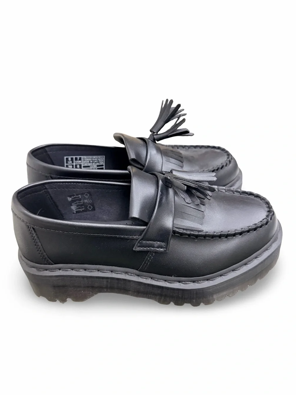 Dr. Martens Vegan Adrian Quad Mono Black Platform Loafers size 8 women’s